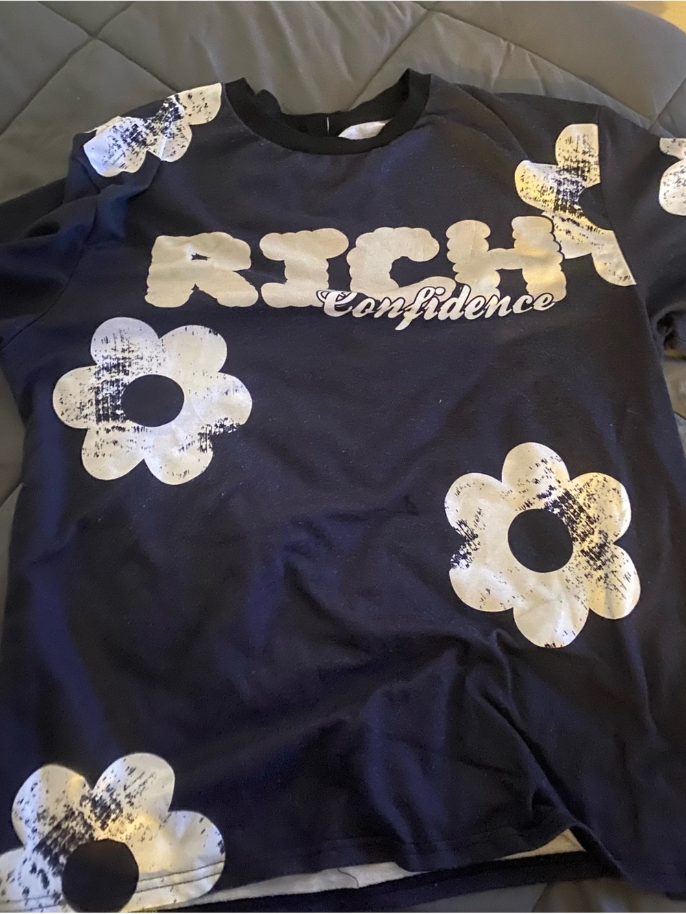NFINITY Navy Tee with White Daisy Graphics - Confidence Script